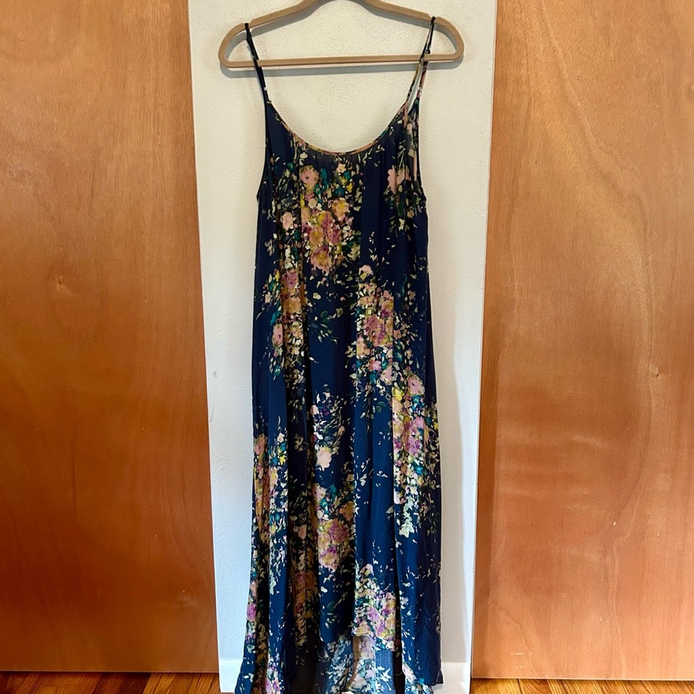 Lovestitch Floral Navy Blue Maxi Dress; one size high/low tier